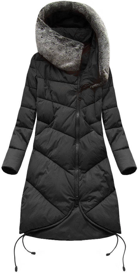 Długa kurtka zimowa z kapturem czarna (7755BIG)