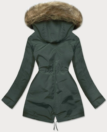 Ciepła kurtka zimowa damska zielono-beżowa (w559)