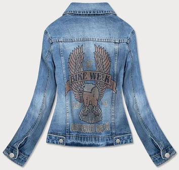 Damska kurtka jeansowa z cekinami niebieska (ff-61)