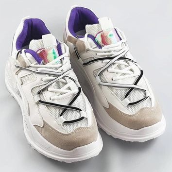 Sneakersy damskie z podwójnymi sznurówkami białe (7001)