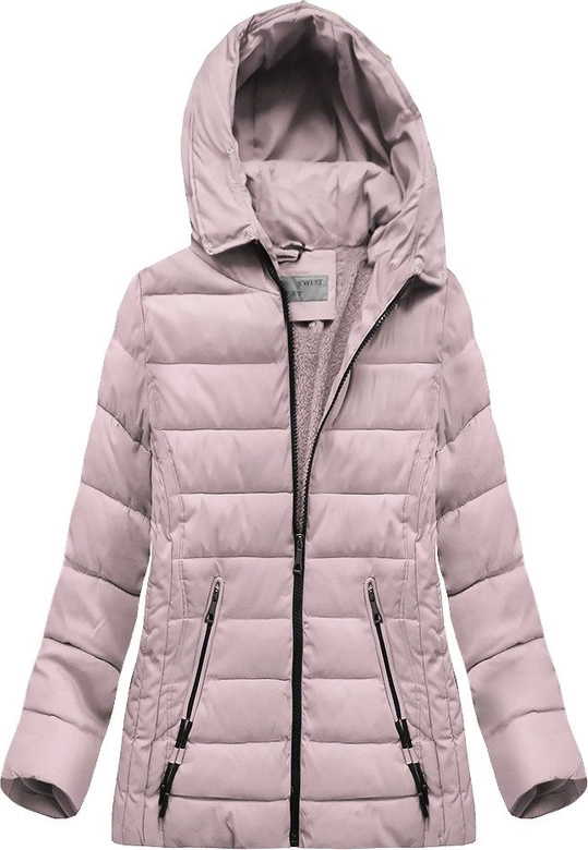 PIKOWANA KURTKA Z KAPTUREM JASNORÓŻOWA (R9505)