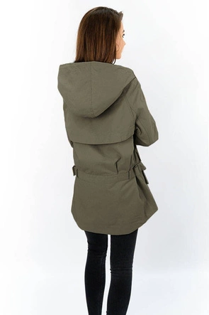 CIENKA KURTKA Z KAPTUREM OVERSIZE KHAKI (3302)