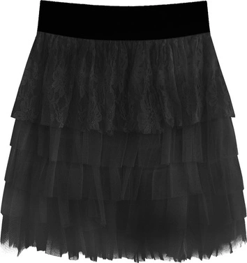 SPÓDNICA Z FALBANAMI I KORONKĄ CZARNA (312ART)