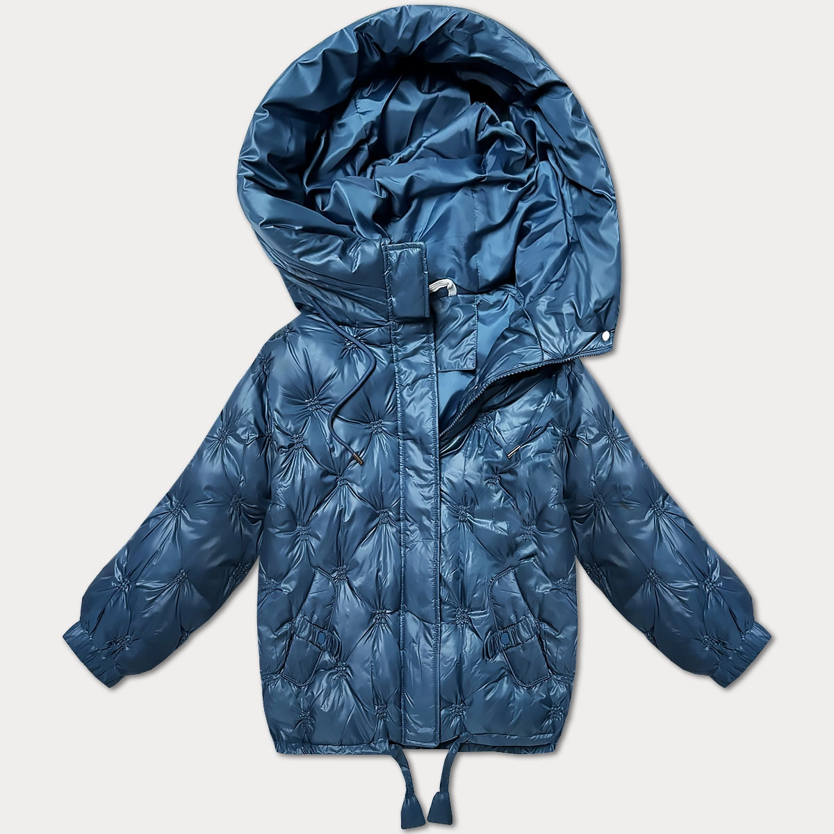 Oversizowa kurtka pikowana z kapturem Minority niebieska (M2-6510-30)