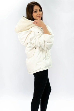 Krótka kurtka damska zimowa z puchem naturalnym biała (7113)