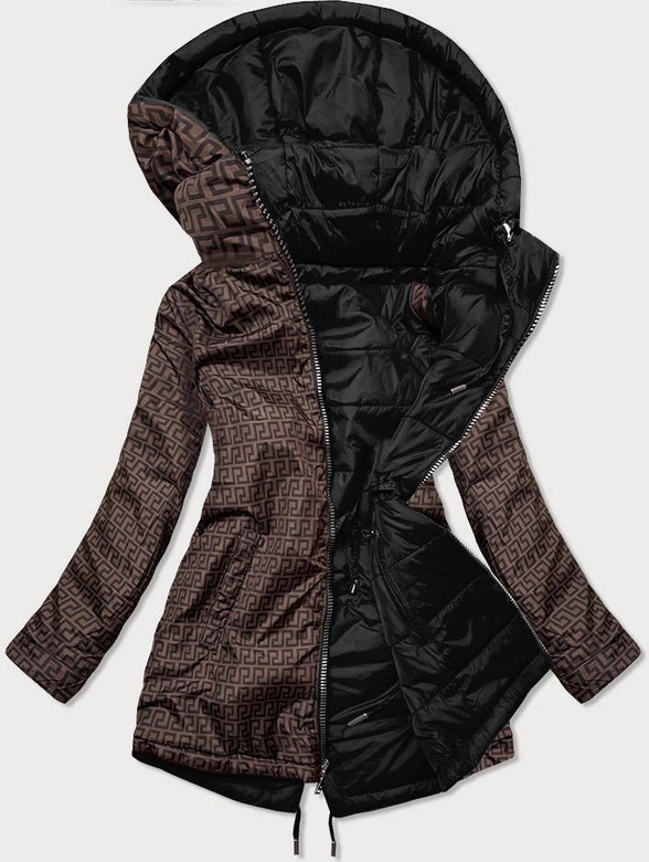 Dwustronna kurtka damska czarno-brązowa (w556-1)