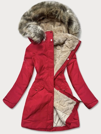 PARKA DAMSKA ZIMOWA NA MISIU CZERWONO-BEŻOWA (B2714-4)