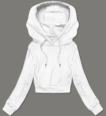 Krótka bluza dresowa z kapturem biała (8B939-1)