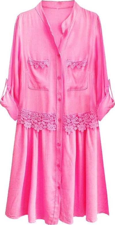 BAWEŁNIANA SUKIENKA KOSZULOWA NEONOWY RÓŻ (307ART)