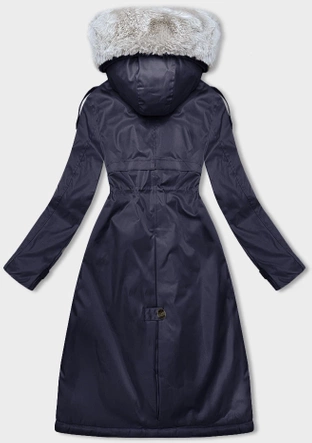 Parka damska zimowa z futerkiem granat-beż (B557-3046)