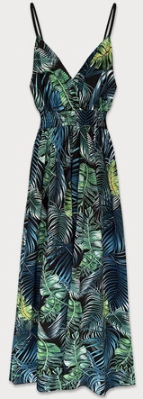 SUKIENKA MAXI NA RAMIĄCZKACH LIŚCIE ZIELONO-NIEBIESKA (21073)