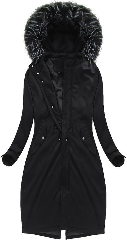 BAWEŁNIANA ZIMOWA PARKA DAMSKA Z PUCHEM NATURALNYM CZARNA (7085/1)