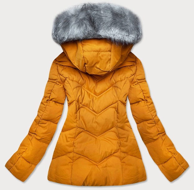 KRÓTKA KURTKA ZIMOWA DAMSKA Z KAPTUREM ŻÓŁTA (B9538-7)