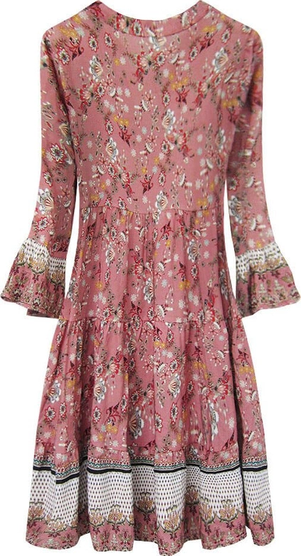 SUKIENKA BOHO W KOLOROWE KWIATKI RÓŻOWA (574/2ART)