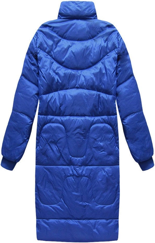 ZIMOWY PŁASZCZ DAMSKI OVERSIZE Z PUCHEM NATURALNYM NIEBIESKI (17127)