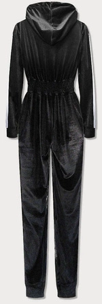 DŁUGI KOMBINEZON WELUROWY Z KAPTUREM CZARNY (629ART)