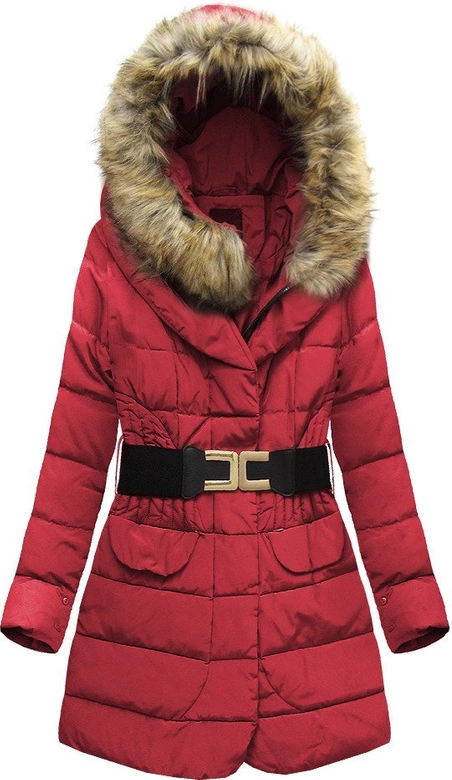 PIKOWANA KURTKA Z PUCHEM NATURALNYM CZERWONA (X1212X)