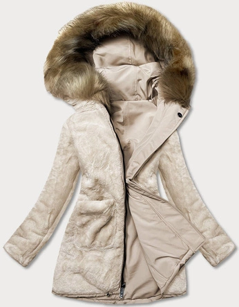 Ciepła kurtka zimowa damska dwustronna beżowa (w610)