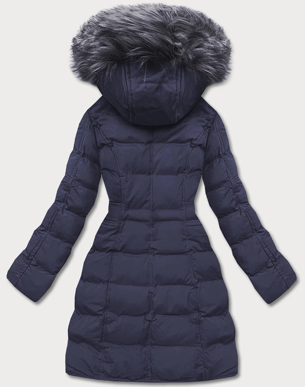 Zimowa kurtka damska z kapturem granatowa (m-21603)