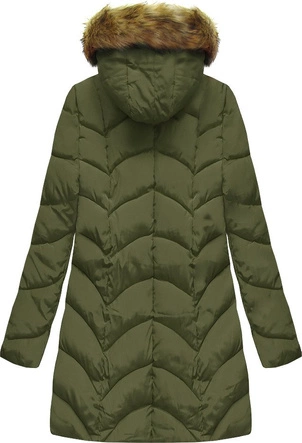 PIKOWANA ZIMOWA DAMSKA KURTKA Z KAPTUREM KHAKI (X1801X)