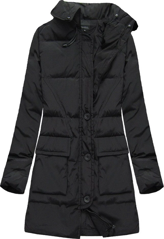 PIKOWANA KURTKA Z PUCHEM NATURALNYM CZARNA (X1296X)