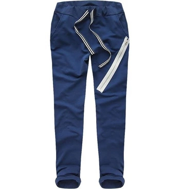 BAWEŁNIANE SPODNIE Z ZAMKIEM CIEMNONIEBIESKIE (66023)