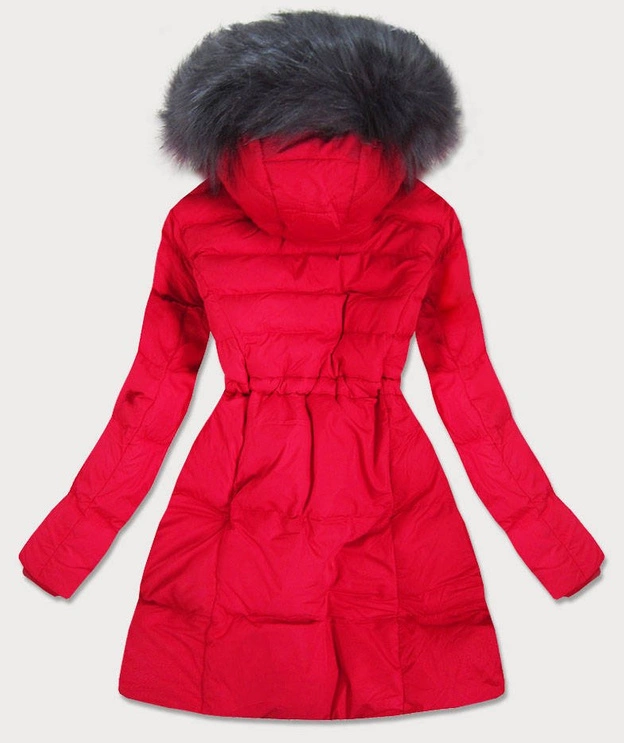 PIKOWANA ZIMOWA KURTKA DAMSKA Z FUTERKIEM CZERWONA (M-113)