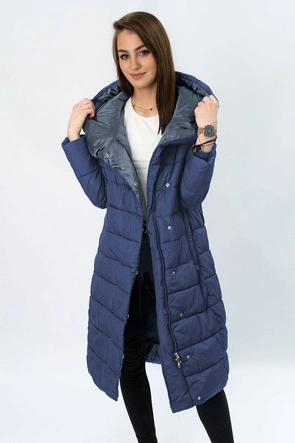 ZIMOWA DŁUGA PIKOWANA KURTKA DAMSKA GRANATOWA (7704BIG)