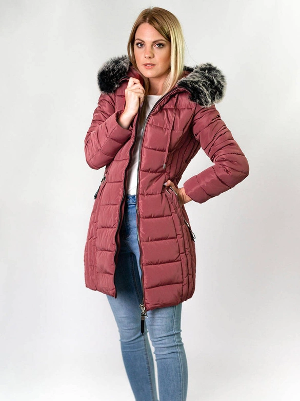 DŁUŻSZA PIKOWANA DAMSKA KURTKA ZIMOWA Z KAPTUREM RÓŻOWA (B2619-30)