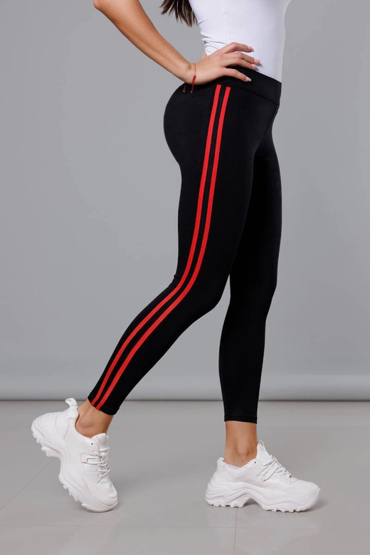 Legginsy sportowe z lampasami czarno-czerwone (YW01052-D1-5)