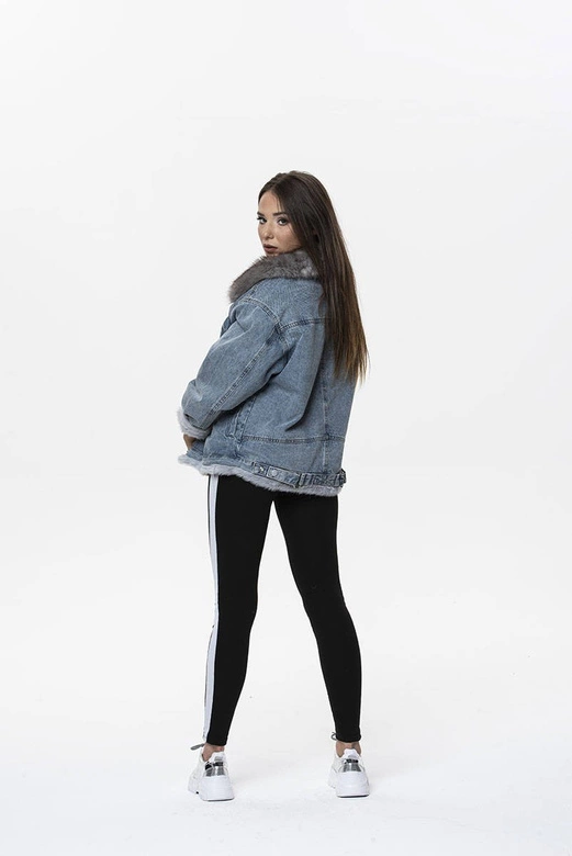 Futrzana kurtka jeansowa niebieska (10538)