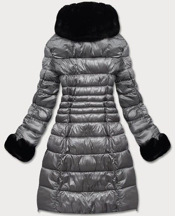 DŁUŻSZA DAMSKA PIKOWANA KURTKA ZIMOWA SZARA (J19-017)