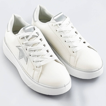 Sznurowane sneakersy z gwiazdką biały-srebrny (bb126l)