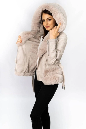 RAMONESKA Z FUTRZANYM KAPTUREM BEŻOWA (0585)