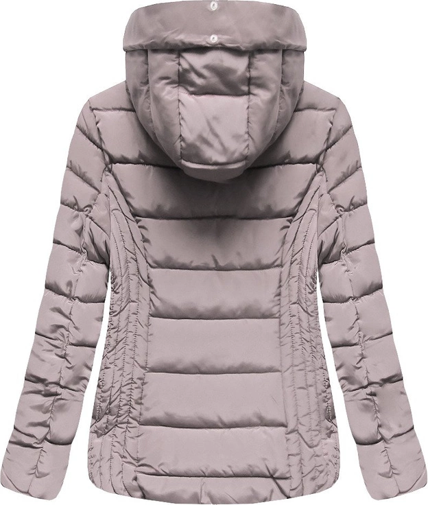 KRÓTKA PIKOWANA ZIMOWA KURTKA DAMSKA Z KAPTUREM JASNORÓŻOWA (R2618)