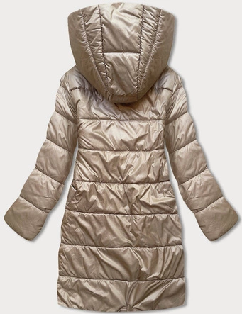 Kopertowa kurtka damska z kapturem beżowo-biała (b8040-12026)