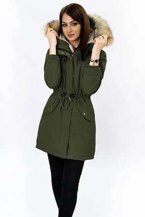 Damska parka zimowa na misiu khaki (w378)