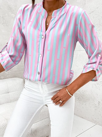 Koszulowa bluzka w pasy różowo-błękitna (739)