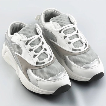 Sznurowane sneakersy z kolorowymi wstawkami biało-szare (6346)