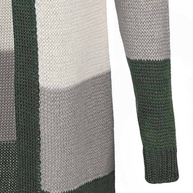 DŁUGI SWETER Z KAPTUREM KHAKI-SZARY (122ART)