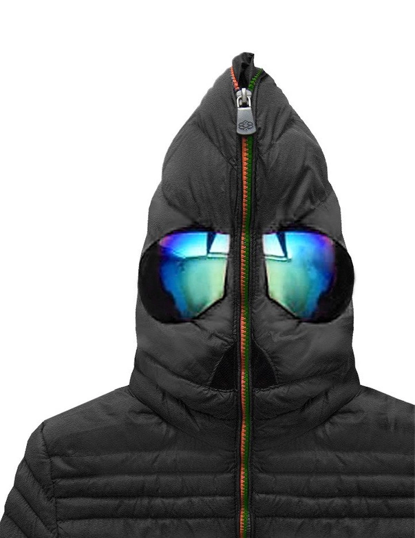 KURTKA DAMSKA ZIMOWA Z GOGLAMI CZARNO-POMARAŃCZOWA (CX582W)