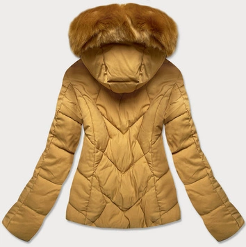 DAMSKA KRÓTKA KURTKA ZIMOWA Z KAPTUREM ŻÓŁTA (H1021-80)
