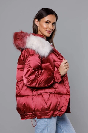 Krótka kurtka oversize bordowa (H-1109-25)