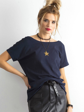T-shirt basic z dekoltem z tyłu Feel Good granatowy (4662-37P)