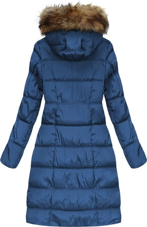 PIKOWANA KURTKA DAMSKA ZIMOWA Z KAPTUREM CIEMNONIEBIESKA (W701)