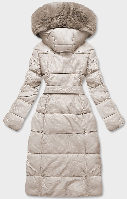 Kurtka damska z futrzanym kołnierzem beżowa (AG6-28)