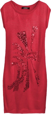 SWETERKOWA SUKIENKA Z CEKINAMI CZERWONA (1170)