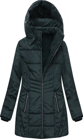 DŁUŻSZA PIKOWANA KURTKA Z KAPTUREM CIEMNOZIELONA (B2625-30)