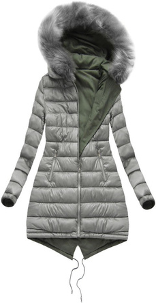 DWUSTRONNA PARKA Z KAPTUREM KHAKI-SZARA (K772)