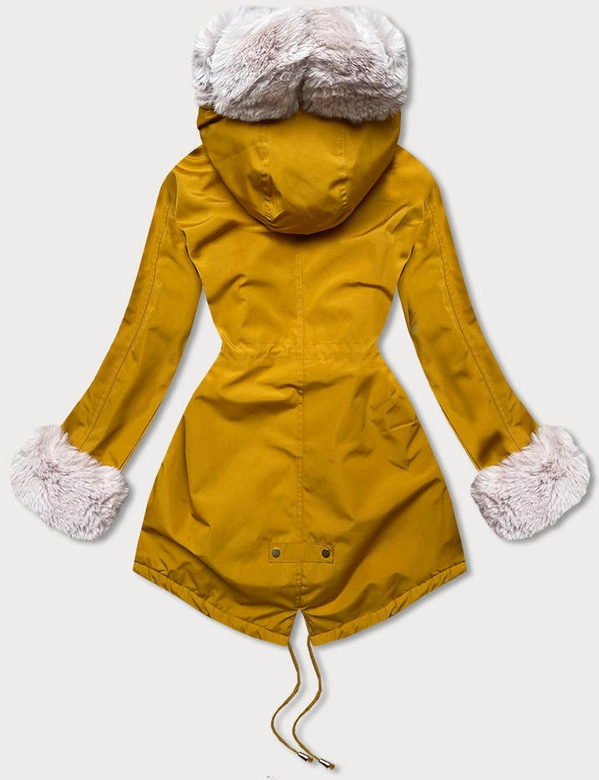 DAMSKA KURTKA PARKA NA FUTERKU MUSZTARDOWA (WM988)